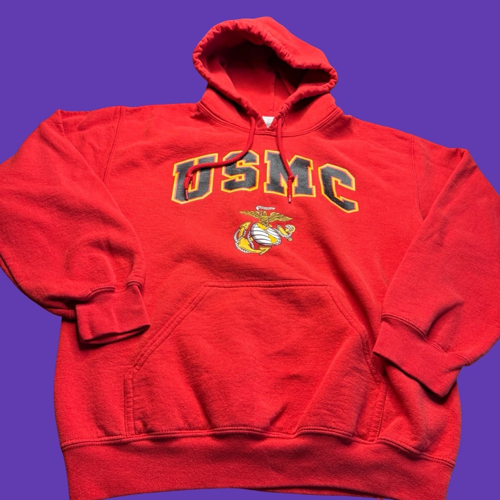 USMC Marine Corps Hoodie Red Eagle Globe Anchor Military Pullover Y2K